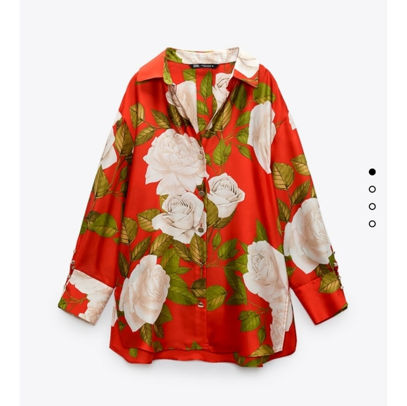 ZARA LONG PRINTED SHIRT Satin effect with V-neck color red Bloggers Favorite - Picture 12 of 13